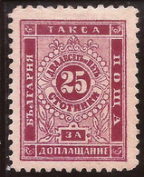 BULGARIA - Fx. 3468 - Yv. Tx. 8 - 25 St. Carmín Oscuro - Cifra - D. 10½ - 1887 - (*) - Strafport