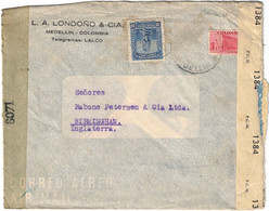 Colombie - Medellin - Lettre Avion Pour Birmingham (Angleterre) - Contrôle Postal - 1 Timbre Manquant - Colombie