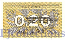 LITHUANIA 0,20 TALONAS 1991 PICK 30 UNC - Lituanie