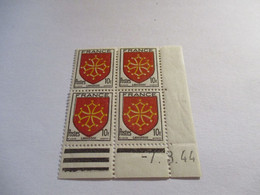 Coin Daté 4 Timbres 10F Blason Du Languedoc 1944.Y&T N°603. - 1940-1949