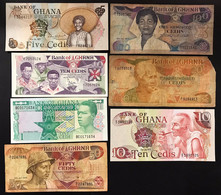 GHANA 1+5+10+10+50+100+200 CEDIS 1977-1986  LOTTO 3932 - Ghana