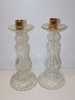 *JOLIE PAIRE BOUGEOIRS FLACONS VERRE Moulé ROGERS & GALLET VIDES Binets Dorés  E - Chandeliers, Candélabres & Bougeoirs