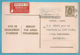 BERICHT VAN ADRESVERANDERING Stempel BRUSSEL Met Vignet BRADES / SHOVELS (zie Verso Tekst !!) - Avis Changement Adresse