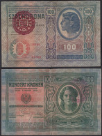 Ungarn - Hungary 100 Korona (1920) 1912 Pick 27 Aufdruck Gebraucht   (25068 - Hungría