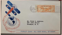 O) 1934 UNITED STATES - USA, BENJAMIN FRANKLIN STATION,  6c AIRMAIL STAMP, WINGED GLOBE, FDC XF CIRCULATED - 1851-1940