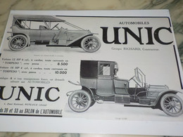 ANCIENNE PUBLICITE TORPEDO AUTOMOBILES UNIC  1910 - Cars