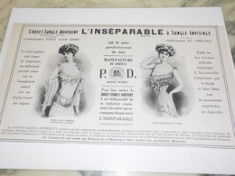 ANCIENNE PUBLICITE CORSET SANGLE ADHERENT INSEPARABLE 1910 - 1900-1940