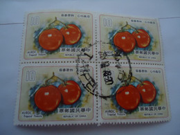 TAIWAN USED  STAMPS BLOCK OF 4  FRUITS  WITH POSTMARK - Andere & Zonder Classificatie