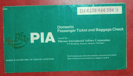1978 PIA PAKISTAN INTERNATIONAL AIRLINES DOMESTIC PASSENGER TICKET AND BAGGAGE CHECK - Tickets