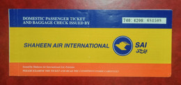 1998 SHAHEEN AIR INTERNATIONAL AIRLINES DOMESTIC PASSENGER TICKET AND BAGGAGE CHECK - Tickets