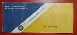 1994 SHAHEEN AIR INTERNATIONAL AIRLINES DOMESTIC PASSENGER TICKET AND BAGGAGE CHECK - Tickets