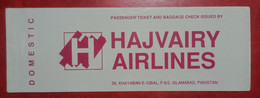 HAJVAIRY AIRLINES DOMESTIC PASSENGER TICKET AND BAGGAGE CHECK - Tickets