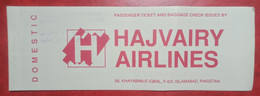 HAJVAIRY AIRLINES DOMESTIC PASSENGER TICKET AND BAGGAGE CHECK WITH STAMP DUTY - Tickets