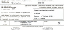 Convocation Aux élections Européennes De 1999 (La Louvière) + Attestation De Présence à L'étranger (Beaulieu Sur Mer) - Ohne Zuordnung