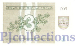 LITHUANIA 3 TALONAS 1991 PICK 33b UNC - Lituanie