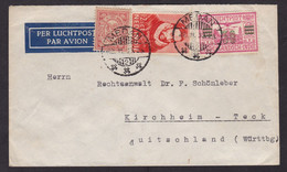 Dutch Indies: Airmail Cover Medan To Germany, 1933, 3 Stamps, Value Overprint, Airplane, History (minor Discolouring) - Indie Olandesi