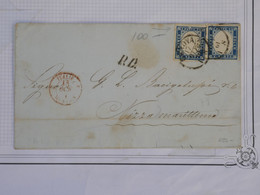 BF10  ITALIA  BELLA LETTERA 1861  GENOVA A NIZZA SARDE  +2X20C  +P.D.+CACHET ROUGE + +AFFRANC. INTERESSANT   ++ - Non Classés