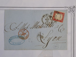 C  ITALIA  BELLA LETTERA RRR 1861  TORINO A LYON   ++CACHET ROUGE +40C ROSSO++ +AFFRANC. INTERESSANT   ++ - Sin Clasificación