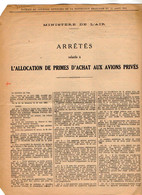 VP20.563 - RF - PARIS 1933 - Ministère De L'Air - Arrêtés Relatifs à L'Allocation De Primes D'Achat Aux Avions Privés - Decreti & Leggi