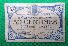 Billet Chambre De Commerce De Villefranche Sur Saône 50 Centimes - 3° Série - Sans Filigrane - 30 Avril 1920 - Chambre De Commerce