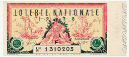 FRANCE - Loterie Nationale - Billet Entier - 11eme Tranche 1938 (Illustration Chasseurs, Cor De Chasse...) - Lotterielose