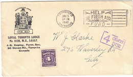 Canada - Ontario - Toronto - Loyal Toronto Lodge - Lettre Taxée - Flamme Help The Fresh Air - 23 Juin 1940 - Lettres & Documents