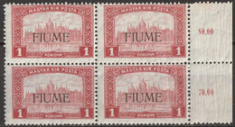 1918 FIUME RIJEKA VEDUTE - Krone 1 N 17 QUARTINA NUOVA MNH** - Fiume