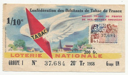 FRANCE - Loterie Nationale - 1/10e Confédération Des Débitants De Tabac De France - 20eme Tranche 1958 - Biglietti Della Lotteria