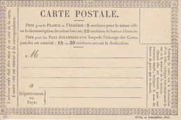 F CPO (2714. - Décembre 1876 T 39)  Neuve, Non Emise (Tarif 5c Au Lieu De 10c) - Cartes Précurseurs