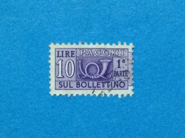 1955 ITALIA FRANCOBOLLO USATO ITALY STAMP USED PACCHI POSTALI 10 LIRE FILIGRANA STELLE 1 PARTE BOLLETTINO - Postal Parcels