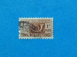 1957 ITALIA FRANCOBOLLO USATO ITALY STAMP USED PACCHI POSTALI 150 LIRE 1 PARTE BOLLETTINO FILIGRANA STELLE - Postal Parcels