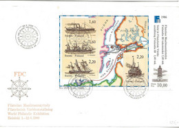 Finland 1986 International Stamp Exhibition FINLANDIA '88, Helsinki (II): Mailboats. Mi 998-1001 In Bloc 2 FDC - Lettres & Documents