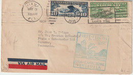 5590 First Flight USA CANALZONE VENEZUELA Miami 1930 Avion Plane Air Mail Airmail Vignette Caracas Trippe Cristobal - Postal History