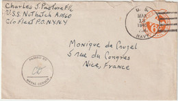 5591 USA 1945 Stationery Cover From USS Nuthat WW2 Sent To Nice Avion Plane Naval Censor Censure De Cruzel Pastore - 1941-60