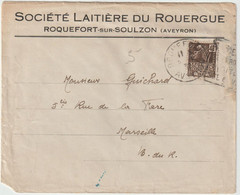 5592 Enveloppe1938 SOCIETE LAITIERE DU ROUERGUE Roquefort Sur Soulzon Daguin Guichard Marseille Coloniale Theme Fromage - 1921-1960: Modern Period