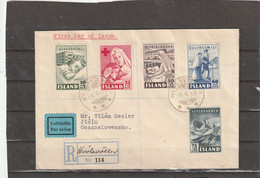Iceland RED CROSS REGISTERED AIRMAIL FDC FIRST DAY COVER 1949 - Lettres & Documents