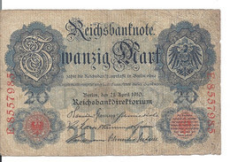 ALLEMAGNE 20 MARK 1910 VF P 40 - 20 Mark