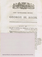 Ireland Alcohol 1801 Act Of Parliament Prohibiting Use Of Wheat To Make Alcoholic Spirits In Ireland - Préphilatélie