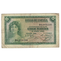 Billet, Espagne, 5 Pesetas, 1935, KM:85a, B+ - 5 Pesetas