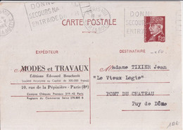 1943 - CARTE ENTIER PETAIN REPIQUEE De MODES ET TRAVAUX à PARIS - DOUBLE MECA "SECOURS NATIONAL" - Cartes Postales Repiquages (avant 1995)