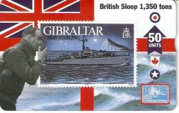 Nº 46 TARJETA DE GIBRALTAR DE UN SELLO CON UN BARCO (SHIP-STAMP)  NUEVO-MINT - Gibilterra