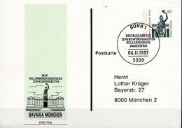 Berlin - Privatpostkarte Ersttag Bavaria München (MiNr: PP 109 B2/003b) 1987 - Gestempelt - Cartes Postales Privées - Oblitérées