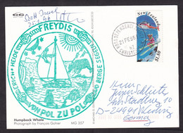 New Zealand: Picture Postcard To Germany, 1996, 1 Stamp, Helicopter, Skiing, Pole Ship Cancel? (minor Damage At Back) - Covers & Documents