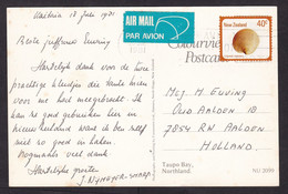 New Zealand: Airmail Picture Postcard To Netherlands, 1981, 1 Stamp, Shell, Card: Taupo Bay (discolouring) - Covers & Documents