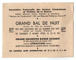 VP20.573 - MILITARIA - PARIS 1935 - Association Des Anciens Combattans Et Victimes De La Guerre / Grand Bal De Nuit - Dokumente