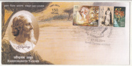 India FDC 2011, Rabindranatth Tagore, Poet, Writer, Nobel Prize Literature,  Drama, Mask, Stained Glasses Art, Plant, - FDC