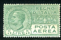 REGNO 1926-28 POSTA AEREA SOP.TI 5 L. * GOMMA ORIGINALE CENTRATO - Airmail