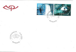 Island Iceland  2001  Europe: Life-Giver Water, Woman's Head With A Waterfall  And Hands With Waves Mi  981-982 FDC - Briefe U. Dokumente