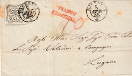 MACERA, ASCOLI --  NACH LUGANO ( SWITZERLAND )  FOLDED LETTER  -  1855  BAJ 8 Pontifico Stamp FRANCO FRONTIERA - Unclassified