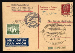 Antowrt-Postkarte P61IIA ERSTFLUG BERLIN-WARSCHAU 1956 Kat. 2200 € - Postkarten - Ungebraucht
